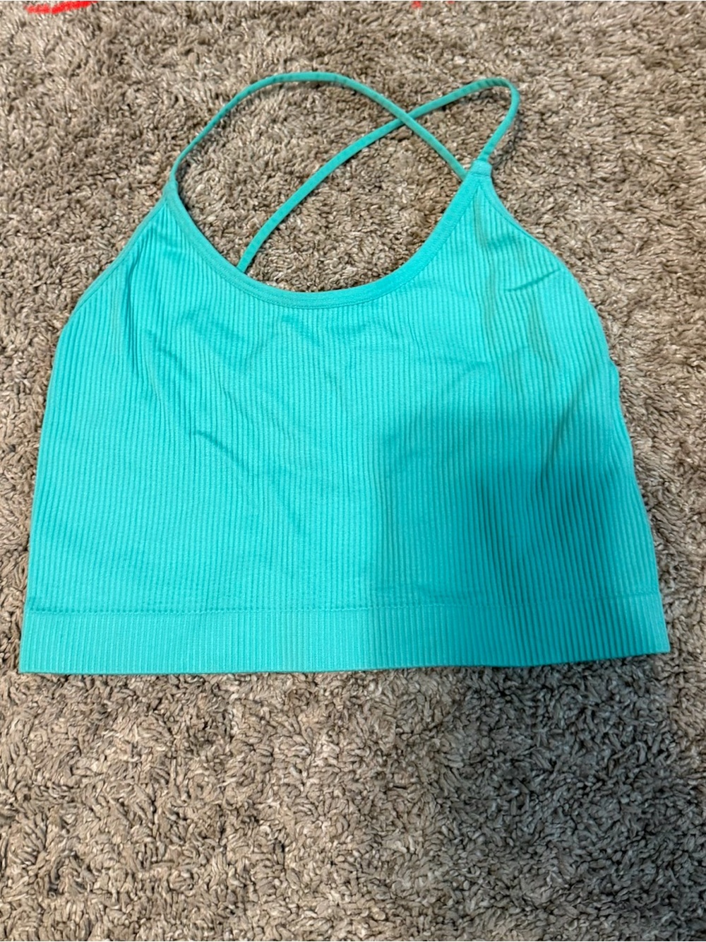 Aqua Ribbed Crossback Crop Top